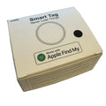 Valkoinen kartonkinen vivilife smart tag -laatikko minimalistisella mustalla tekstillä ja apple find my -yhteensopivuudella