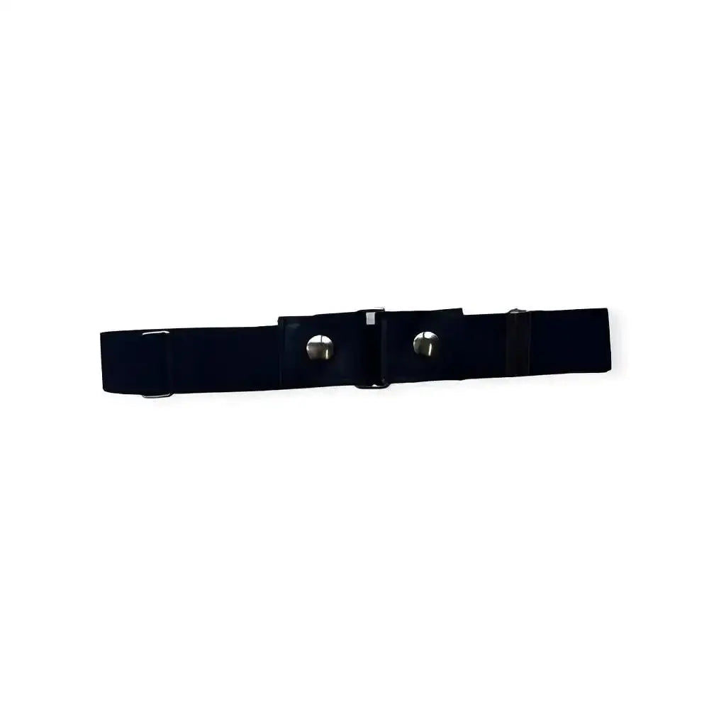 Soljeton vyö black elastic belt with silver-toned metal buckle and adjustment holes for easy fit