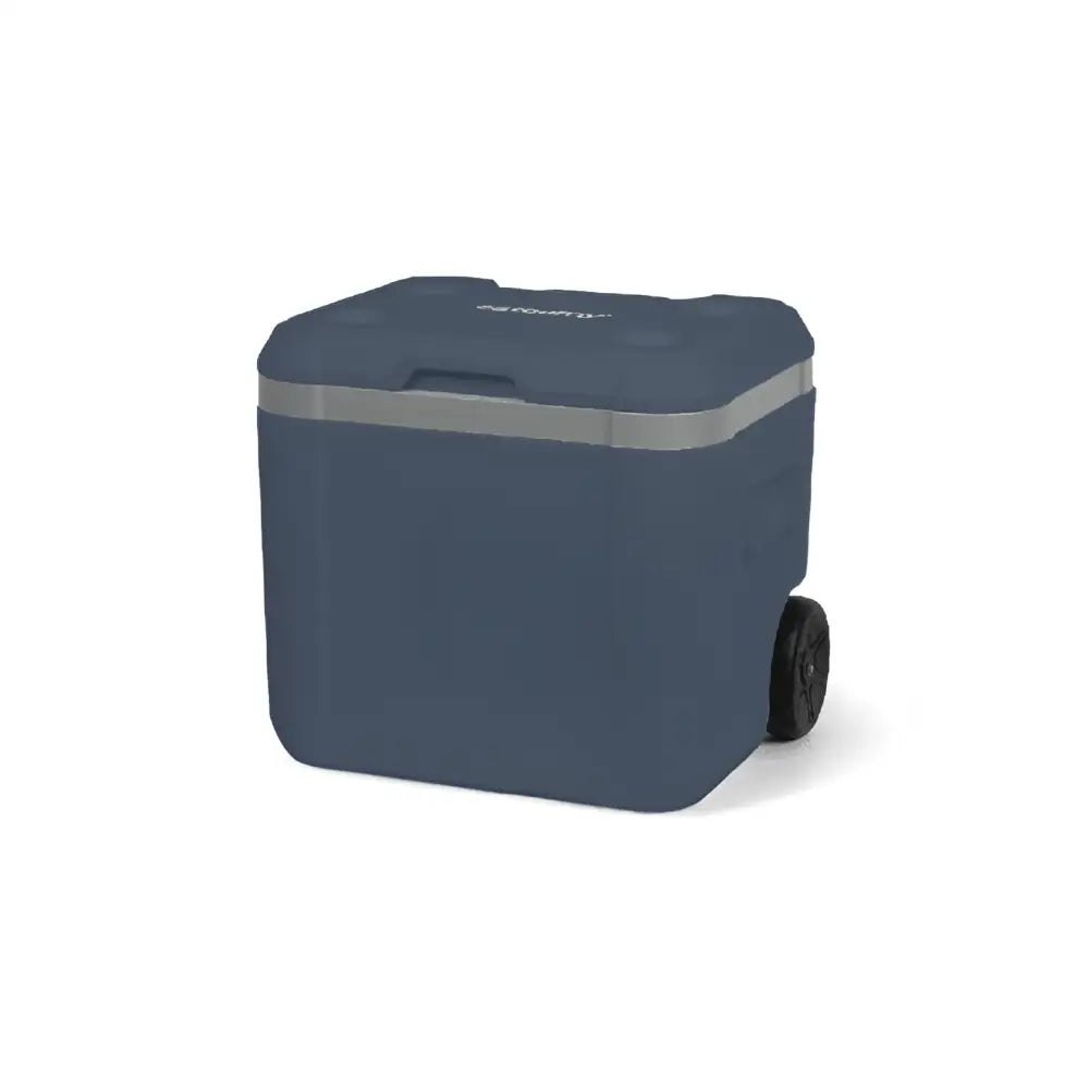 Sininen steamy cool 52l roller kylmälaukku kestävää muovia harmaalla reunuksella ja mustilla pyörillä