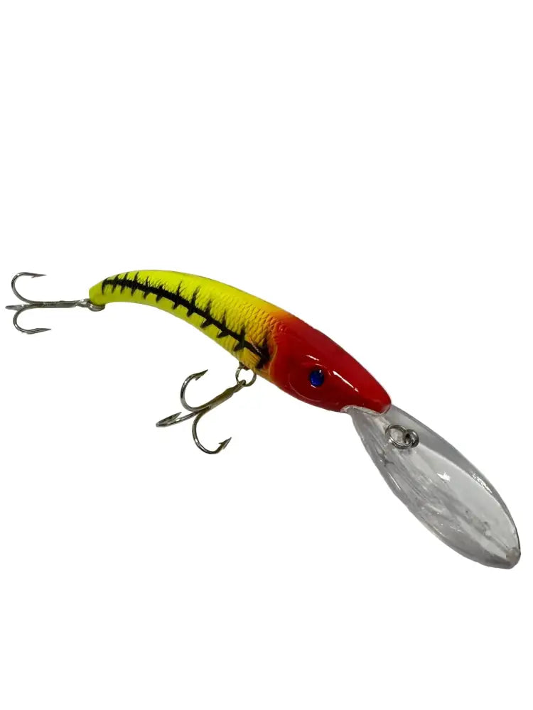 Värikäs 12 cm 14 g sunshine diver wobbler muovinen uistin kuhan kalastukseen kelta-puna-mustin raidoin ja metallisilla väkäshoukkuilla