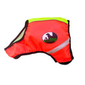 Ukko signal vest metsästysliivi in bright orange with neon green trim and a circular finnish hunting dog logo patch