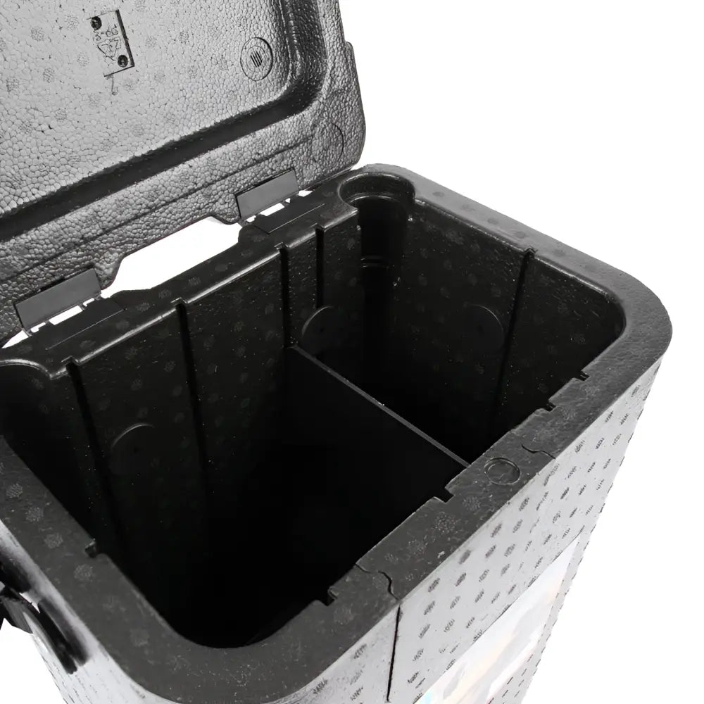 Väinö ice box 2 perinteinen pilkkipönttö kantohihnalla musta muovinen kylmälaukku teksturoiduilla sisätiloilla