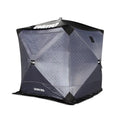 Gray and black quilted fabric väinö sauna box pop up saunateltta ice fishing tent with caino branding on top