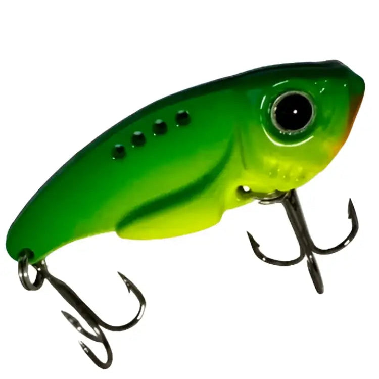 Vihreä blade ahvenelle 5cm 10g kalajiggi vihreän ja keltaisen liukuvärin mustalla silmällä ja kolmella piikkikoukulla