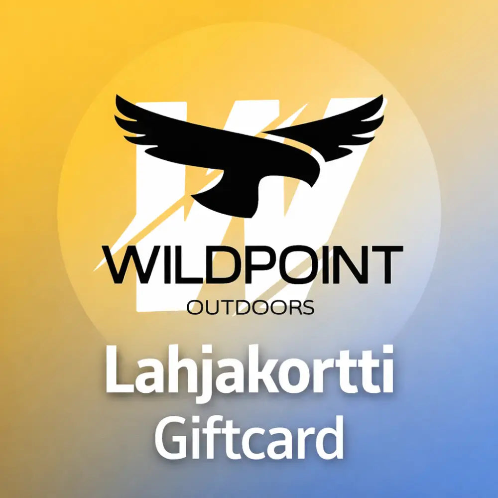 Wildpoint outdoors lahjakortti lahjakortti mustalla kotka logolla keltaisesta siniseen liukuvalla taustalla
