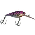 Purple and silver metallic wildpoint pikkutaimen fishing lure with black spots and red eye with clear plastic lip