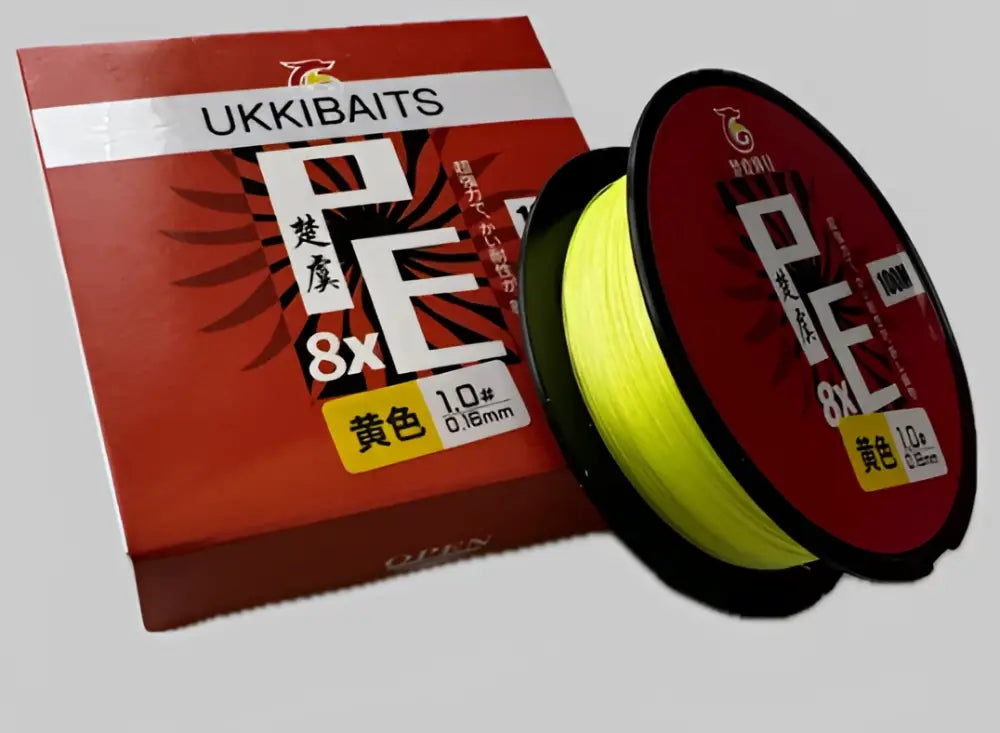 Wildpoint polyeteenikuitu-siima 0,16mm 100m keltainen fluorescent pe kalastussiima ukkibaits punaisessa pakkauksessa