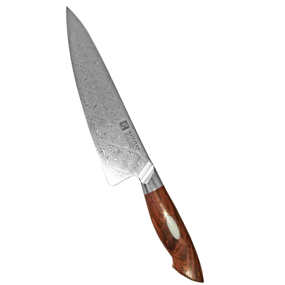 Xinzuo jiang damaskus kokkiveitsi 21 cm terävällä damaskusteräsleikkuuterällä ja ruskealla puukahvalla suki-merkinnällä