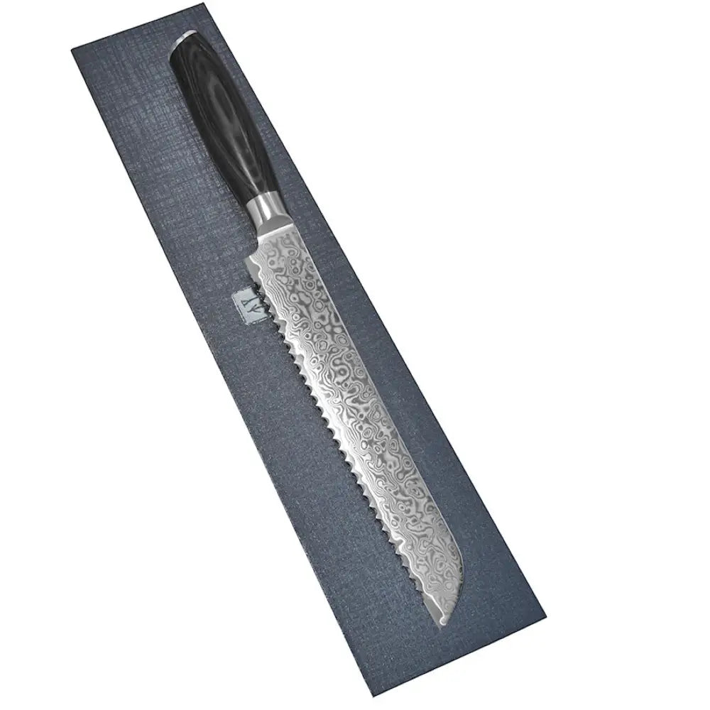 Xinzuo ya leipäveitsi 20 cm musta kahva damask teräksinen lautahammastettu teräveitsi leipien viiltoon