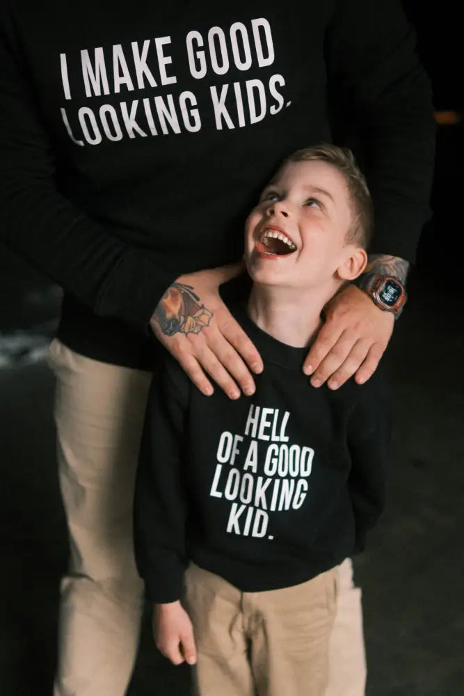 Yhteensopivat collegepaidat isälle ja lapselle – musta - huppari retkeilyvarusteet verkkokaupasta